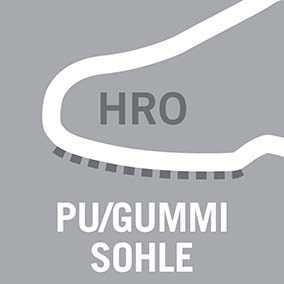 Sohlenmaterial aus PU/Gummi, hitzebeständig bis 300°C Kontaktwärme - Piktogram