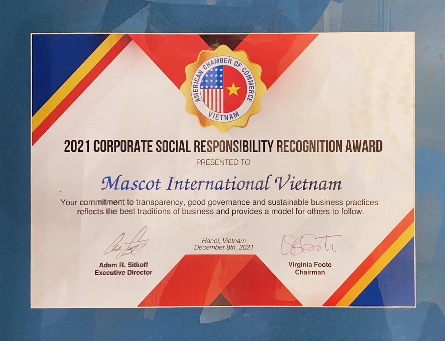 2021 Corporate Social Responsibility Recognition Award_MASCOT Vietnam_American Chamber of Commerce