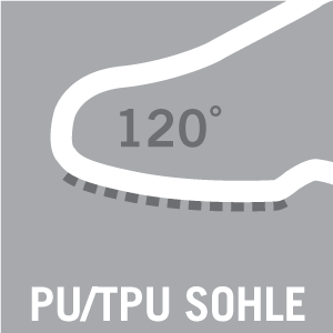 Sohlenmaterial aus PU/TPU, hitzebeständig bis zu 120°C - Piktogram