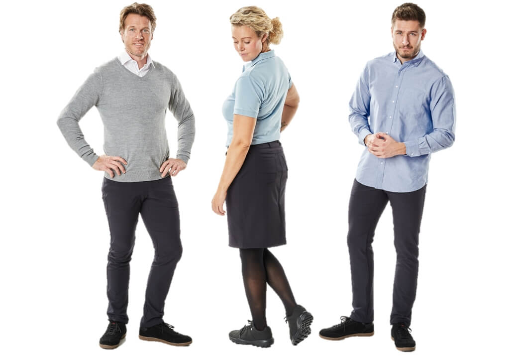 2019 - Models, Men, Woman talking, Shirt, Polo shirt for women , Trousers, Skirt, Knitted Jumper